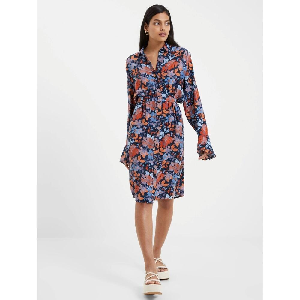 Nwt French Connection Womens Adalina Floral Shirt Dress Size 8 Boho Cottagecore